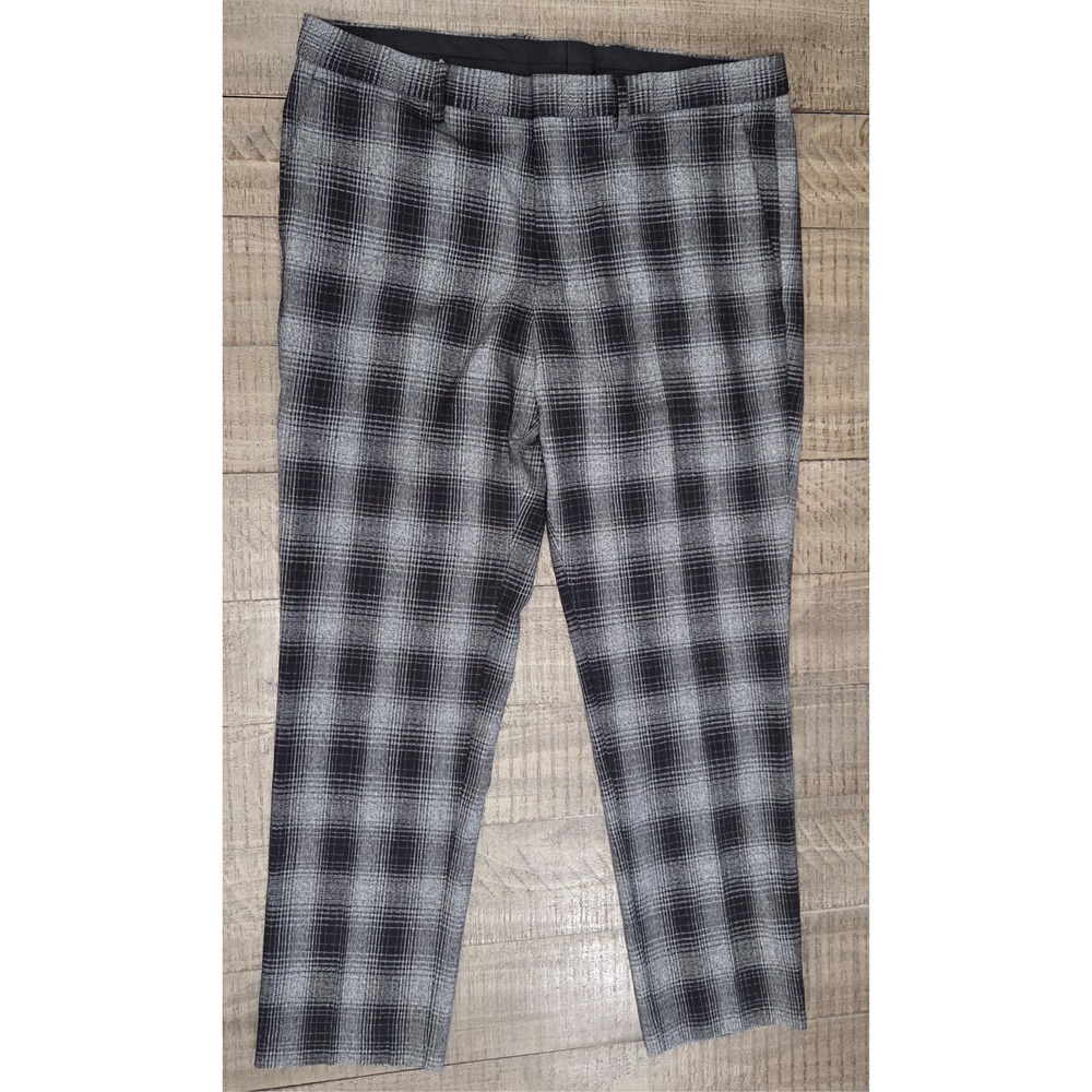Express Mens Extra Slim Plaid Dress Pants 33 x 30 Black Gray 023270311